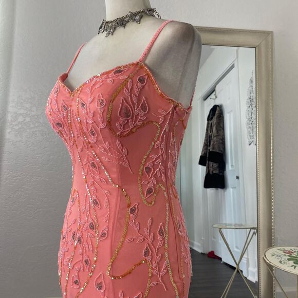 Ethereal Fairy Coquette Floral Beaded Silk Mermaid Long Formal Prom Dress Gown S - Picture 2 of 8